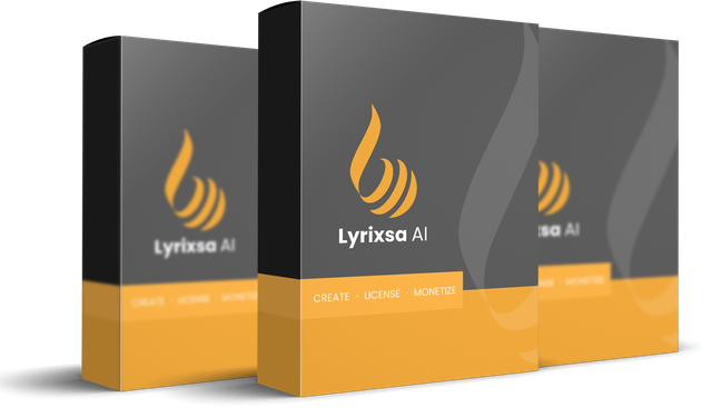 Lyrixsa AI three-box lockup — product box mockup