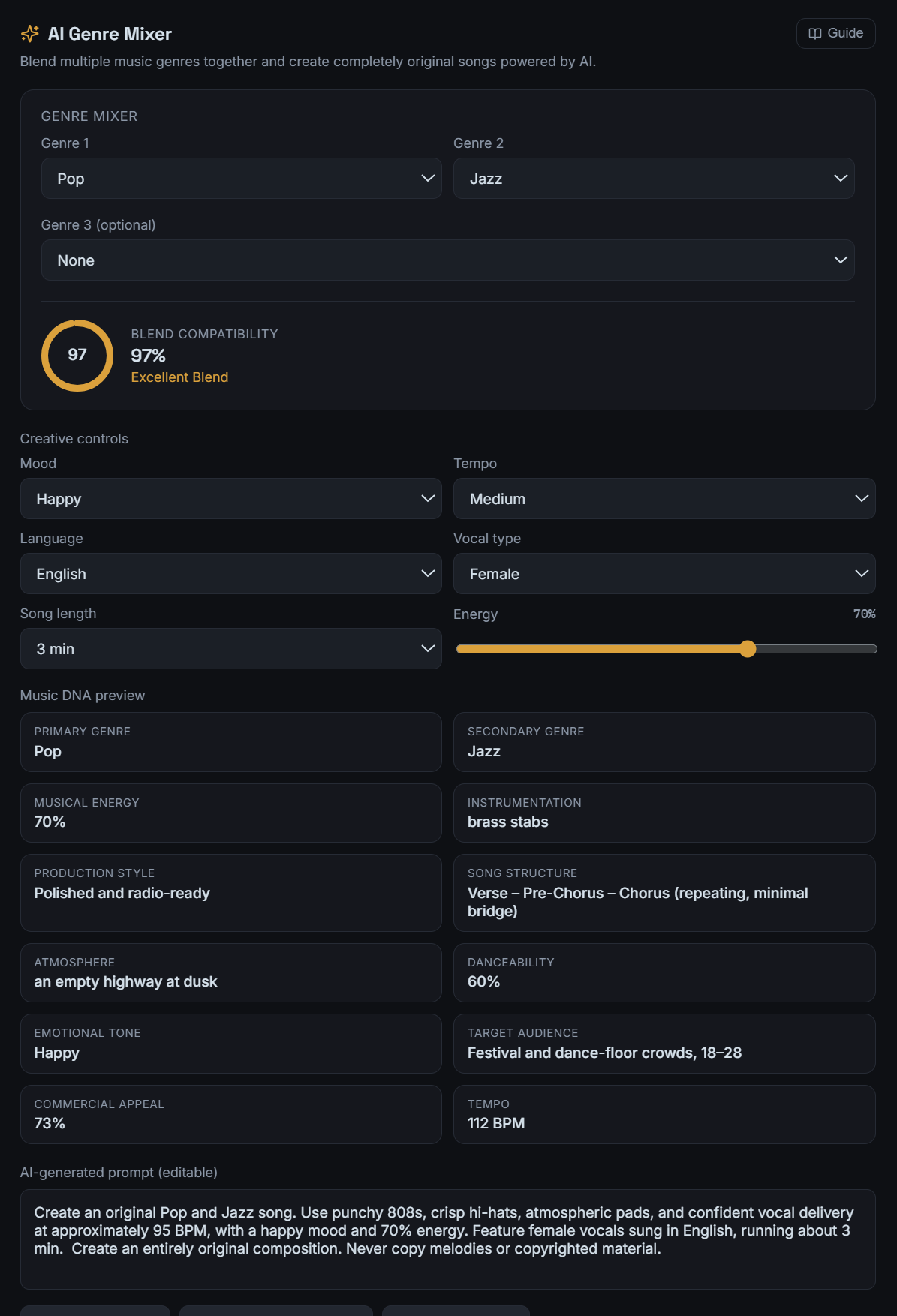 AI Genre Mixer advanced controls