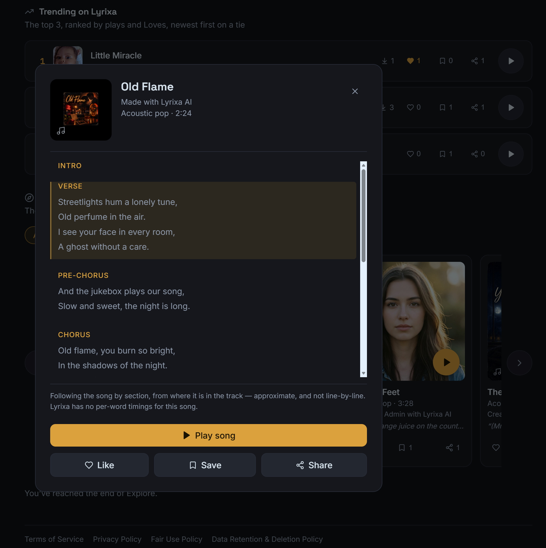 Generated lyrics view